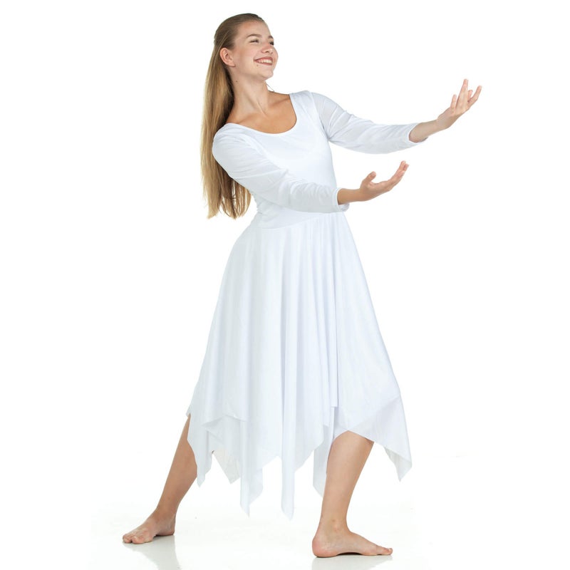 Danzcue Womens Celebration of Spirit Long Sleeve Dance Dress, White, S-M - Image 3